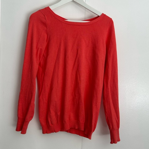 Banana Republic coral orange back zipper crew neck sweater - Picture 2 of 3